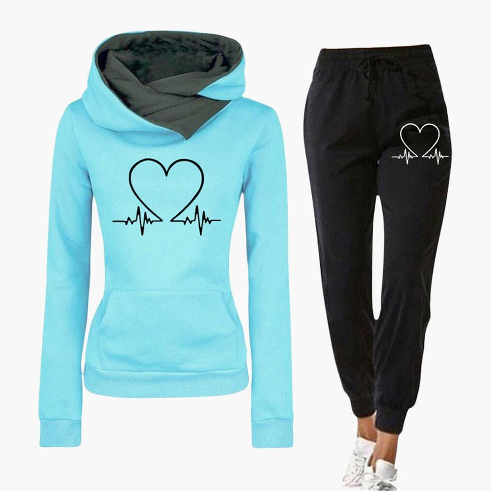 Women’s Two-Piece Jogging Set with Heartbeat Print