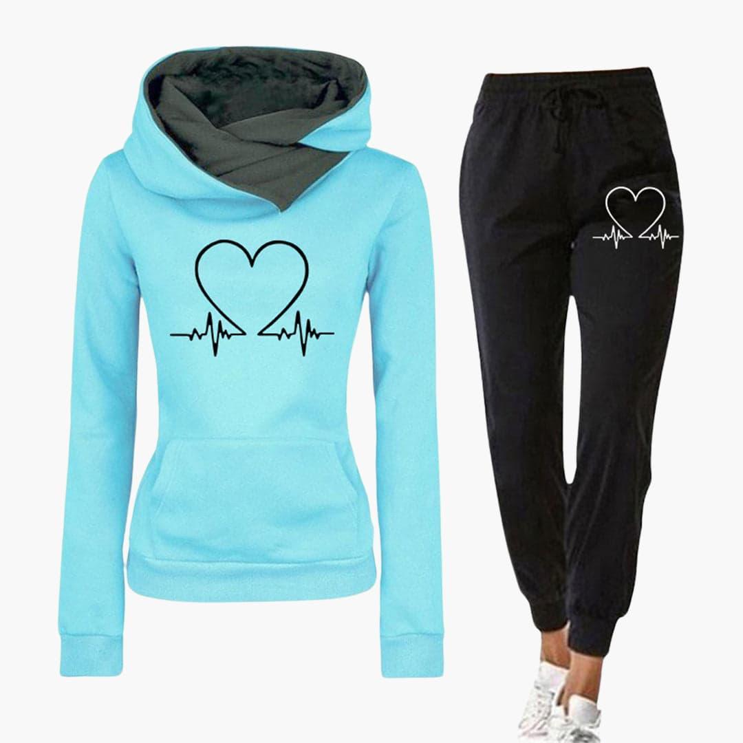 Women’s Two-Piece Jogging Set with Heartbeat Print
