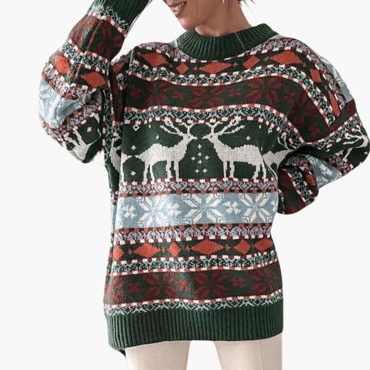 Women’s Jumper with Reindeer Pattern and Long Sleeves
