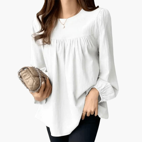 Women's Long Sleeve Blouse with Gathered Waistline and Flowy Fit