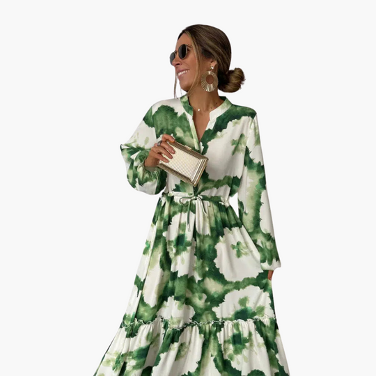 Women’s Maxi Dress with V-Neck and Tie-Dye Print