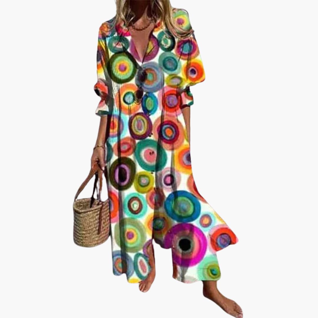 Women’s V-Neck Long Sleeve Ankle-Length Dress