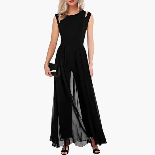 Women's Sleeveless Wide-Leg Jumpsuit with High-Rise Waist and Fluid Draping