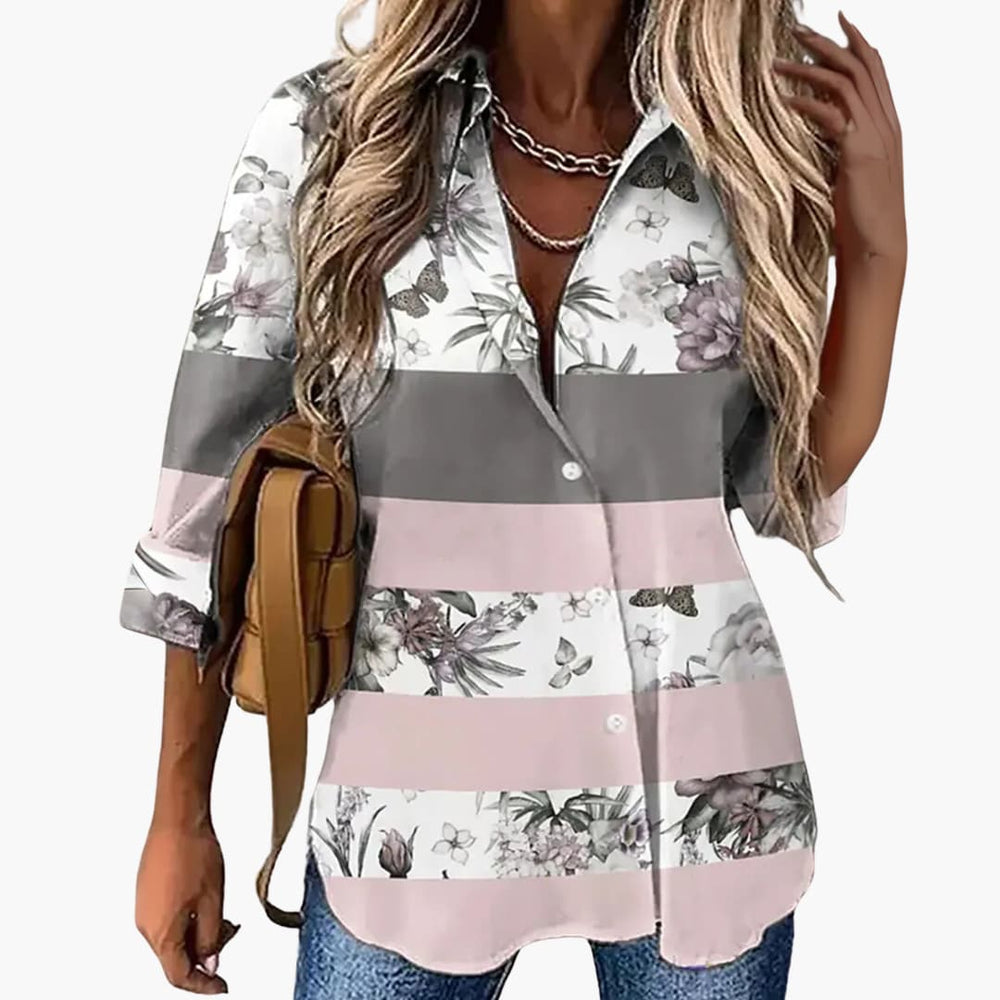 Women’s Floral Print Blouse with Collar and Button Fastening
