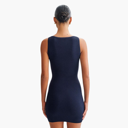 Women's Mini Dress with Button Fastening and Ribbed Texture
