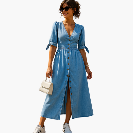 Button-Front Midi Dress for Women - with Casual Summer Style
