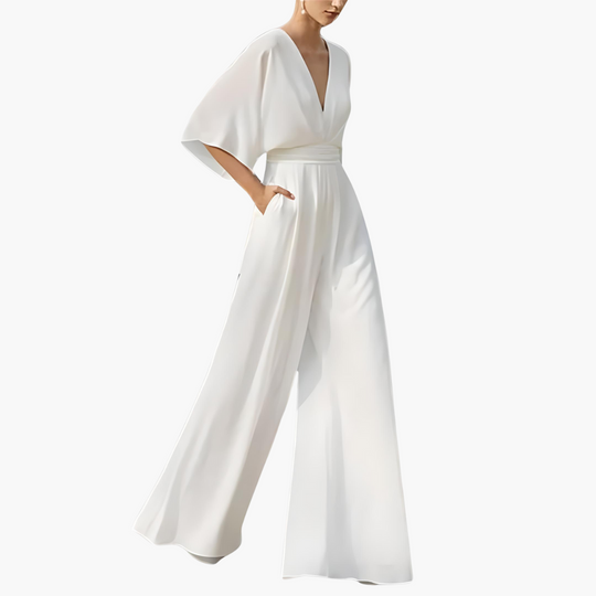 Women's Jumpsuit with Deep V-Neckline and Wide-Leg Silhouette