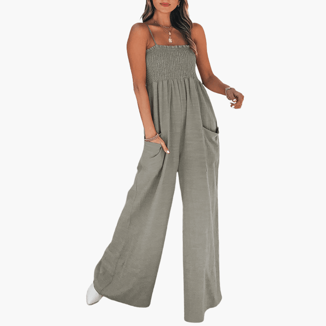 Women's Slim Fit Jumpsuit with Spaghetti Straps and Smocked Bodice