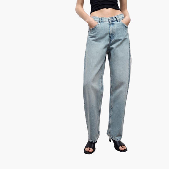 Women's Denim Jeans with Relaxed Fit and Distressed Details