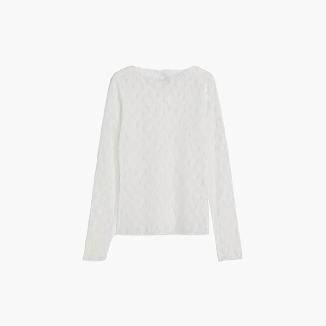 Women's Blouse with Sheer Lace Design and Long Sleeves