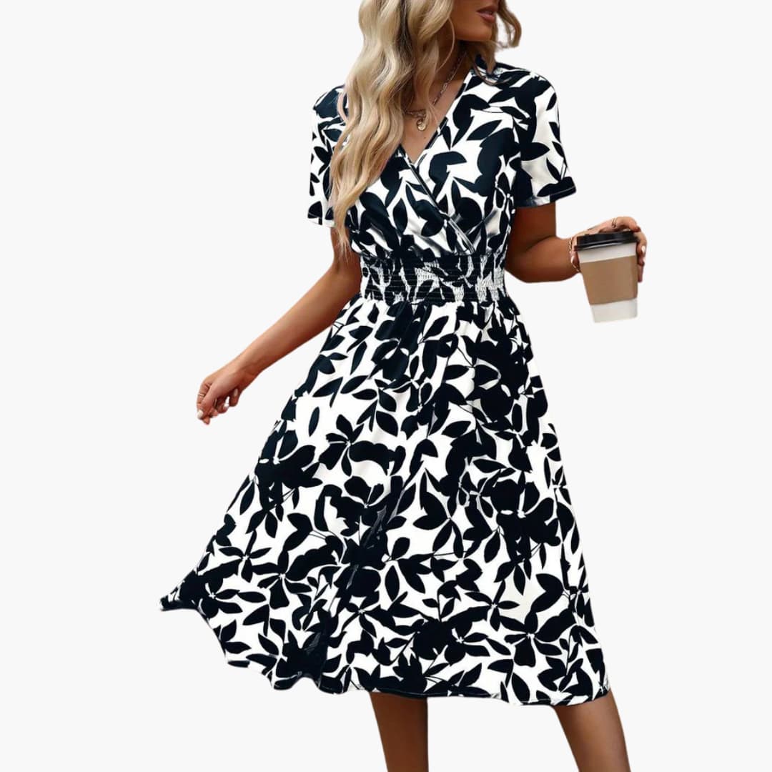 Women's Wrap Dress with V-Neck and Elastic Waist