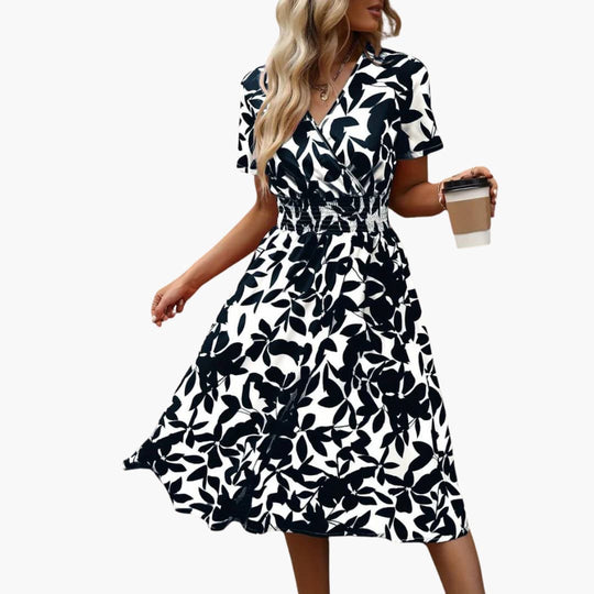 Women's Wrap Dress with V-Neck and Elastic Waist