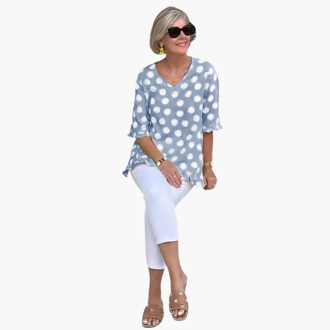 Women's Blouse with V-Neck and Flared Sleeves