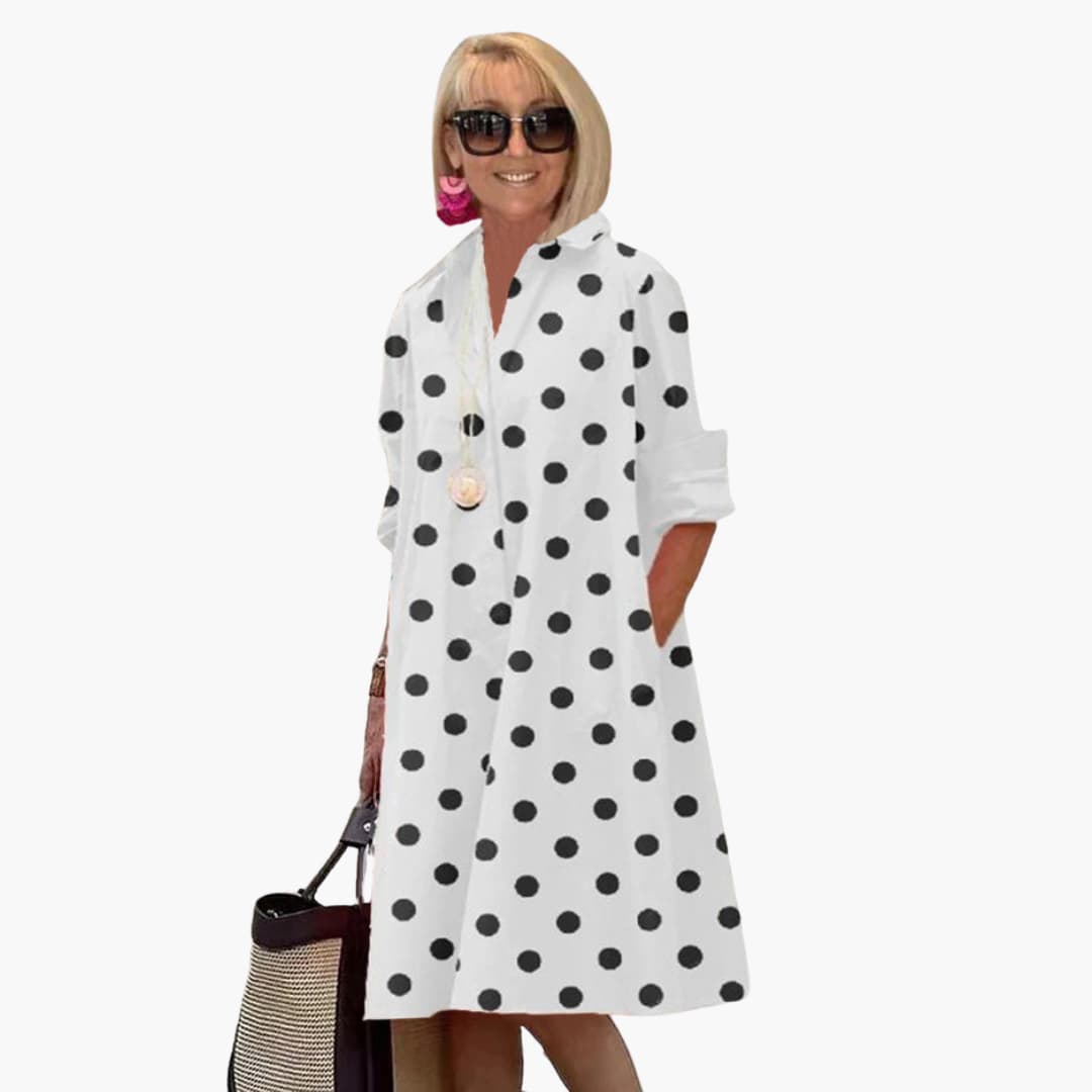 Women's Midi Dress with Shirt Collar and Side Pockets
