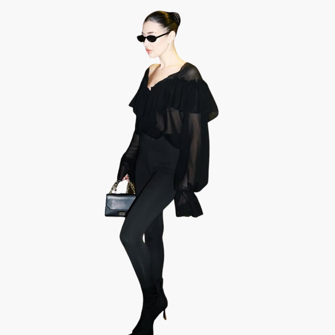 Women’s Long-Sleeve Blouse with V-Neck and Ruffles