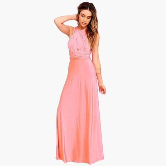 Women’s Convertible Maxi Dress with Backless Design and Adjustable Waist