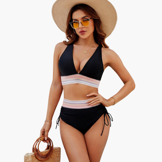 Women’s Bikini Set with V Neck Top and High Waisted Bottoms