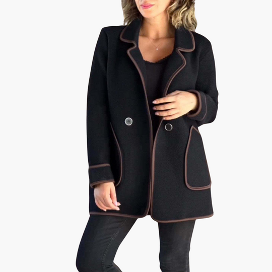 Women’s Double-Breasted Winter Coat with Lapel and Plush Fabric