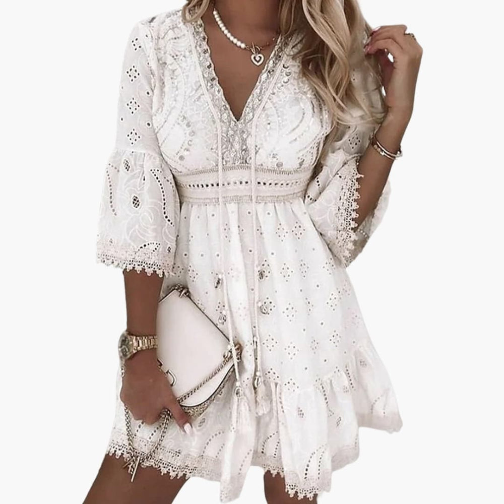 Women’s Summer Dress with V-Neckline and Flared Sleeves