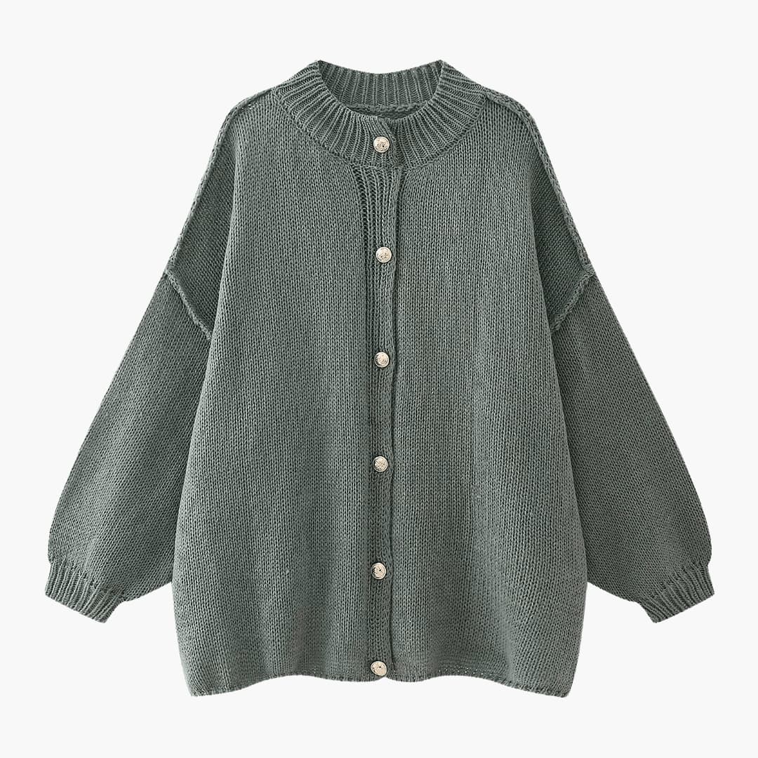 Women's Oversized Knit Cardigan with Button-Up Front and Ribbed Cuffs