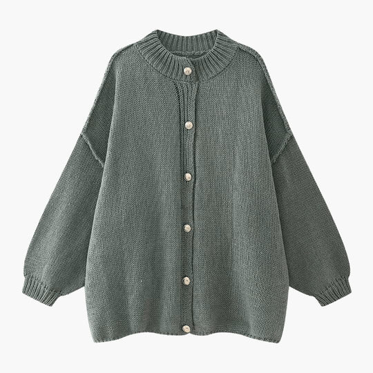 Women's Oversized Knit Cardigan with Button-Up Front and Ribbed Cuffs
