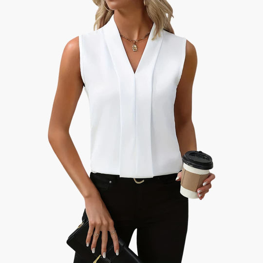 Women’s Sleeveless V-Neck Tank Top with Pleated Front