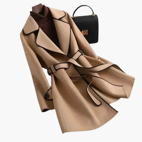 Women’s Double - Breasted Trench Coat with Wool - Blend Wrap and Tailored Fit