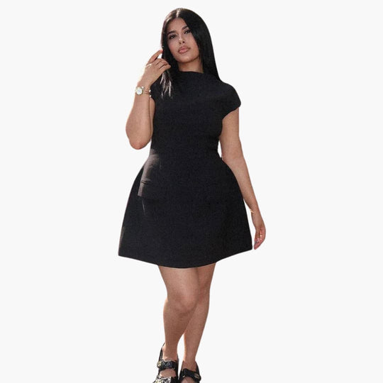 Women’s Structured Mini Dress with Cap Sleeves and Flared Skirt
