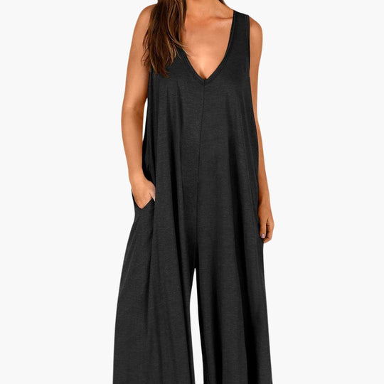 Women’s V-Neck Jumpsuit with Relaxed Fit