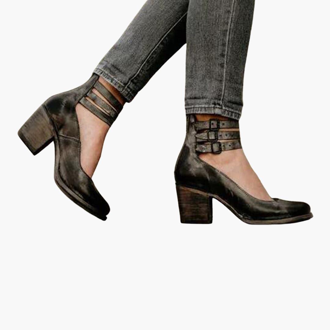 Women’s Ankle Boots with Block Heel and Buckle Detail