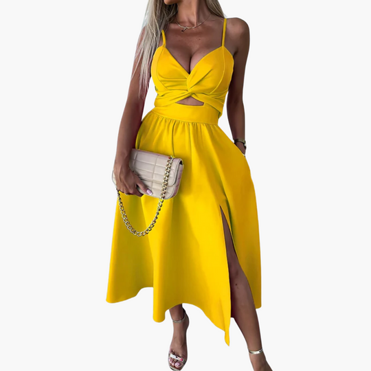 Women’s Midi Dress with Twist Front and Cut-Out