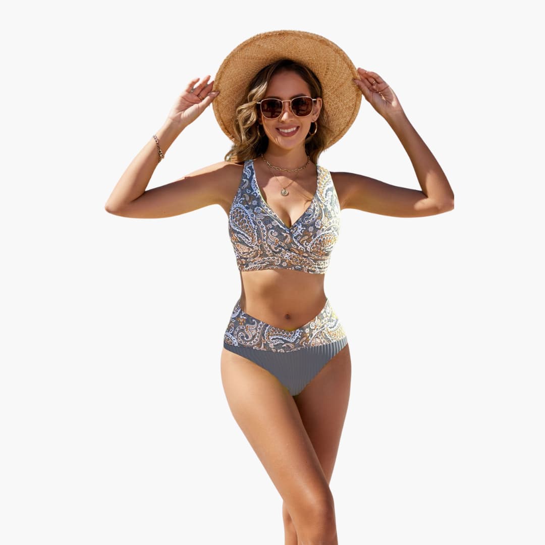 Women’s Bikini Set with Crossover Top and Adjustable Straps