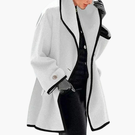 Women’s Open Front Winter Coat with Contrast Trim and Side Pockets