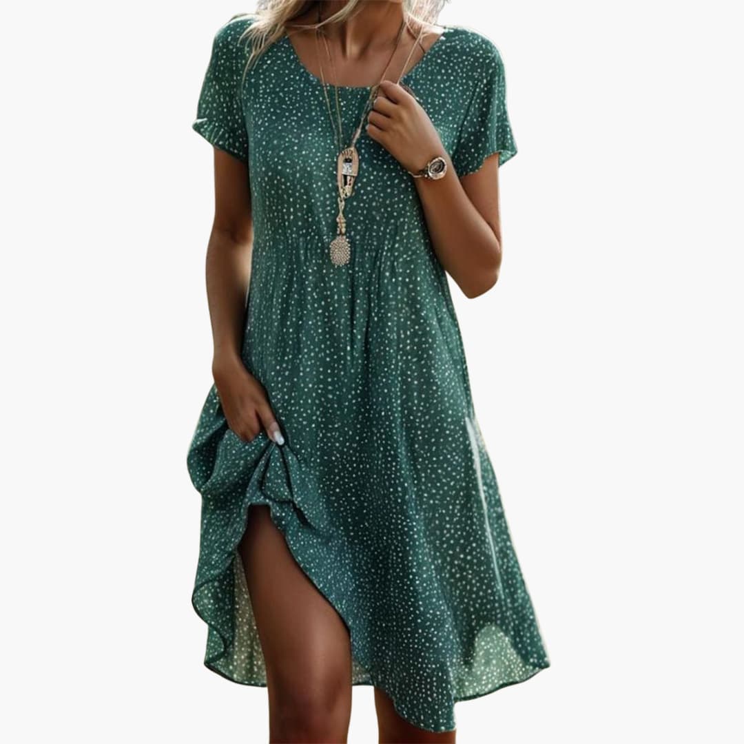 Women's Boho Midi Dress with Pockets and Short Sleeves