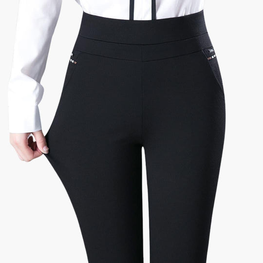 Women's High-Waisted Trousers with Slim Fit and Full Length