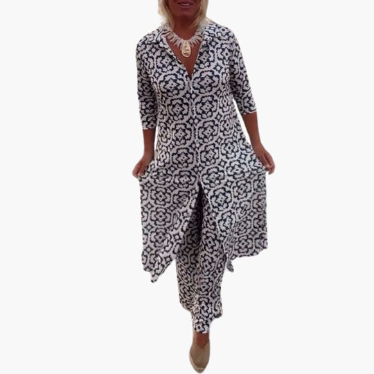 Women’s Two-Piece Set with Geometric Print and Relaxed Fit