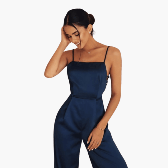Women's Jumpsuit Dress with Spaghetti Straps and Lace-Up Back