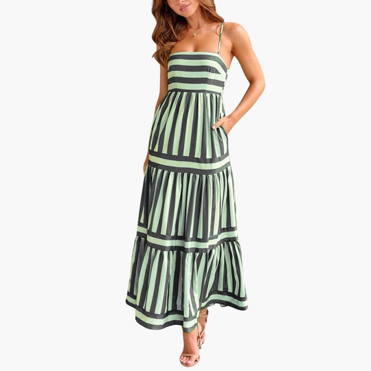 Women’s Maxi Dress with Tiered Skirt and Adjustable Straps