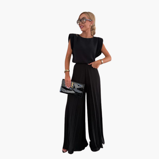 Women's Co-ord Set with Sleeveless Top and Pleated Wide-Leg Trousers