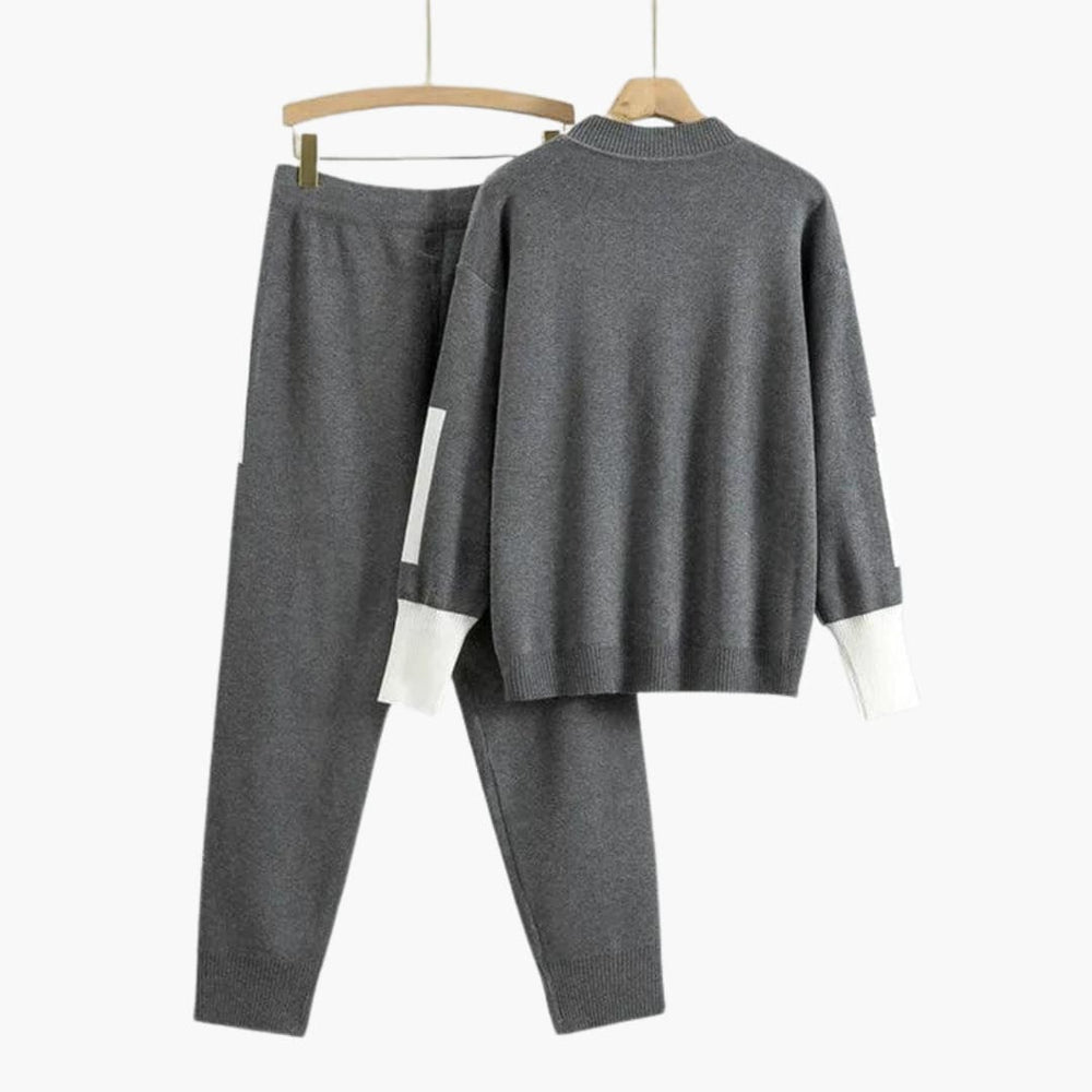 Women’s Two-Piece Sweater Set with Long Sleeves and High-Neck Collar