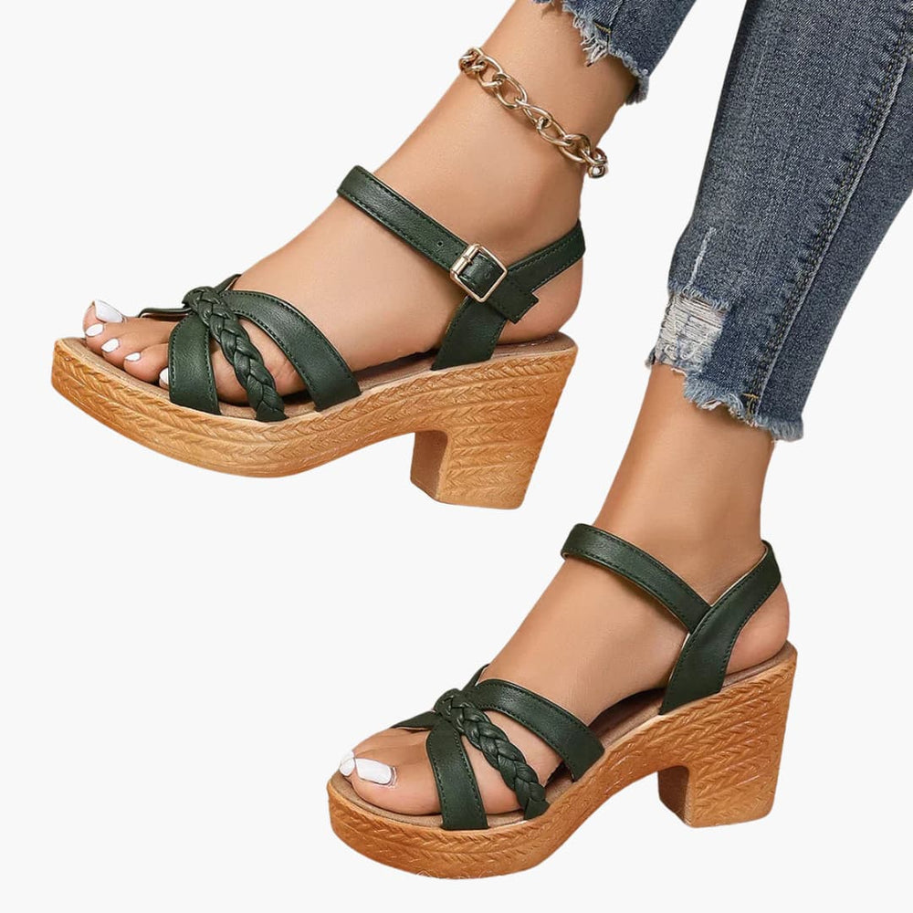 Women’s Wedge Sandals with Platform Sole and Buckle