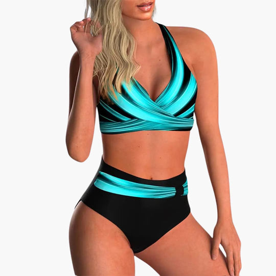Women’s Two-Piece Bikini Set with High-Waisted Bottoms
