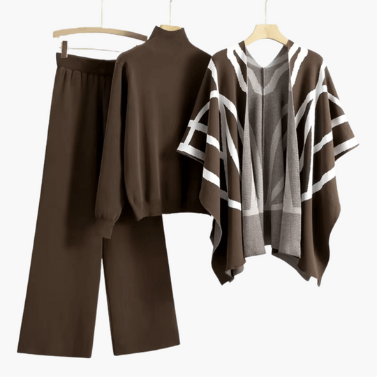 Women's 3-Piece Knitwear Set with Cardigan and Matching Trousers