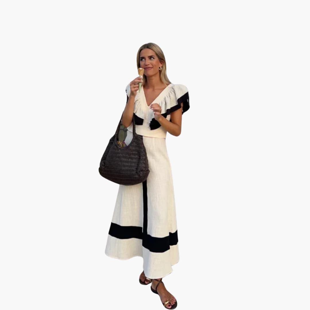 Women's Co-Ord Skirt Set with Ruffled Top and High-Waisted Skirt