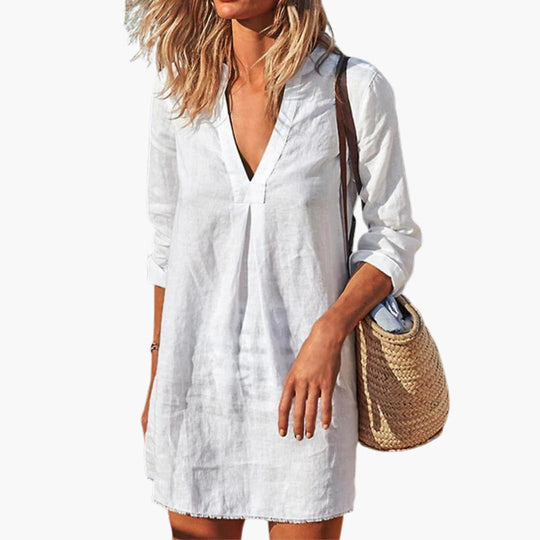 Women’s Summer Dress with V-Neckline and Long Sleeves
