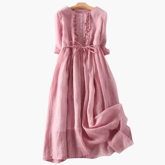 Women’s Long Dress with Button Placket and Tie Waist