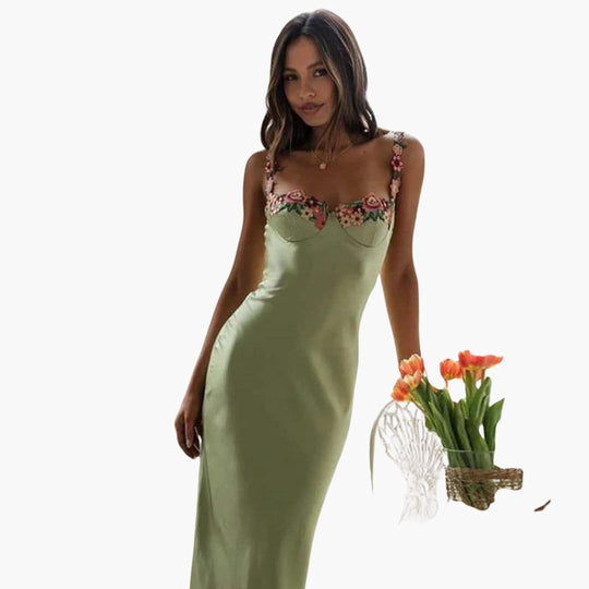 Women’s Embroidered Sleeveless Dress with Spaghetti Straps