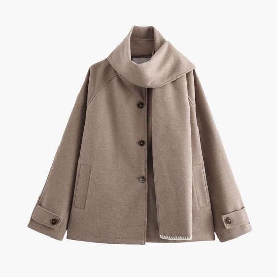 Women’s Winter Coat with Built-In Scarf and Tailored Fit