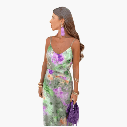 Women's Sleeveless Maxi Dress with Floral Print and Back Tie