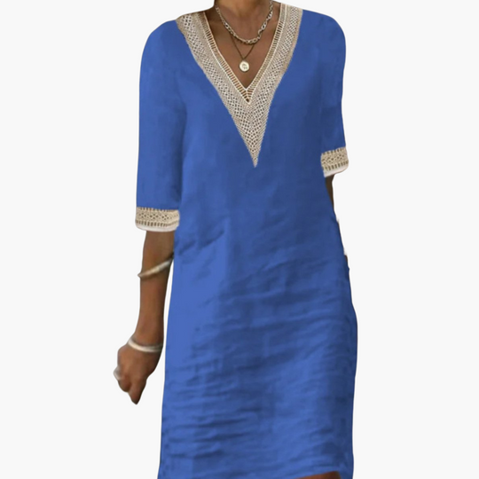 Women’s V-Neck Dress with Lace Trim